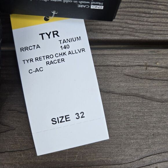 New TYR Durafast  Retro Check Grey Allover Racer Men's Brief SZ 32 New - Picture 3 of 3